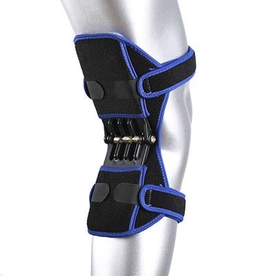 Black and blue knee brace on a white mannequin leg