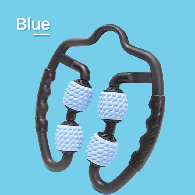 Black and blue massage tool on a blue background