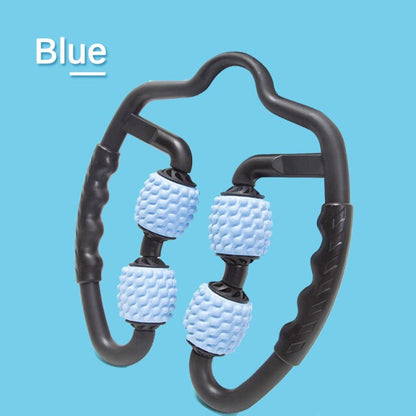 Black and blue massage tool on a blue background