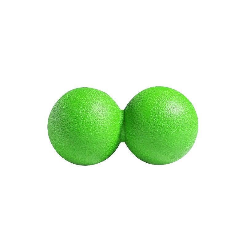 Two green massage balls on a white background