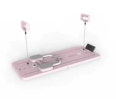 Pink phone holder with multiple attachments on a white background