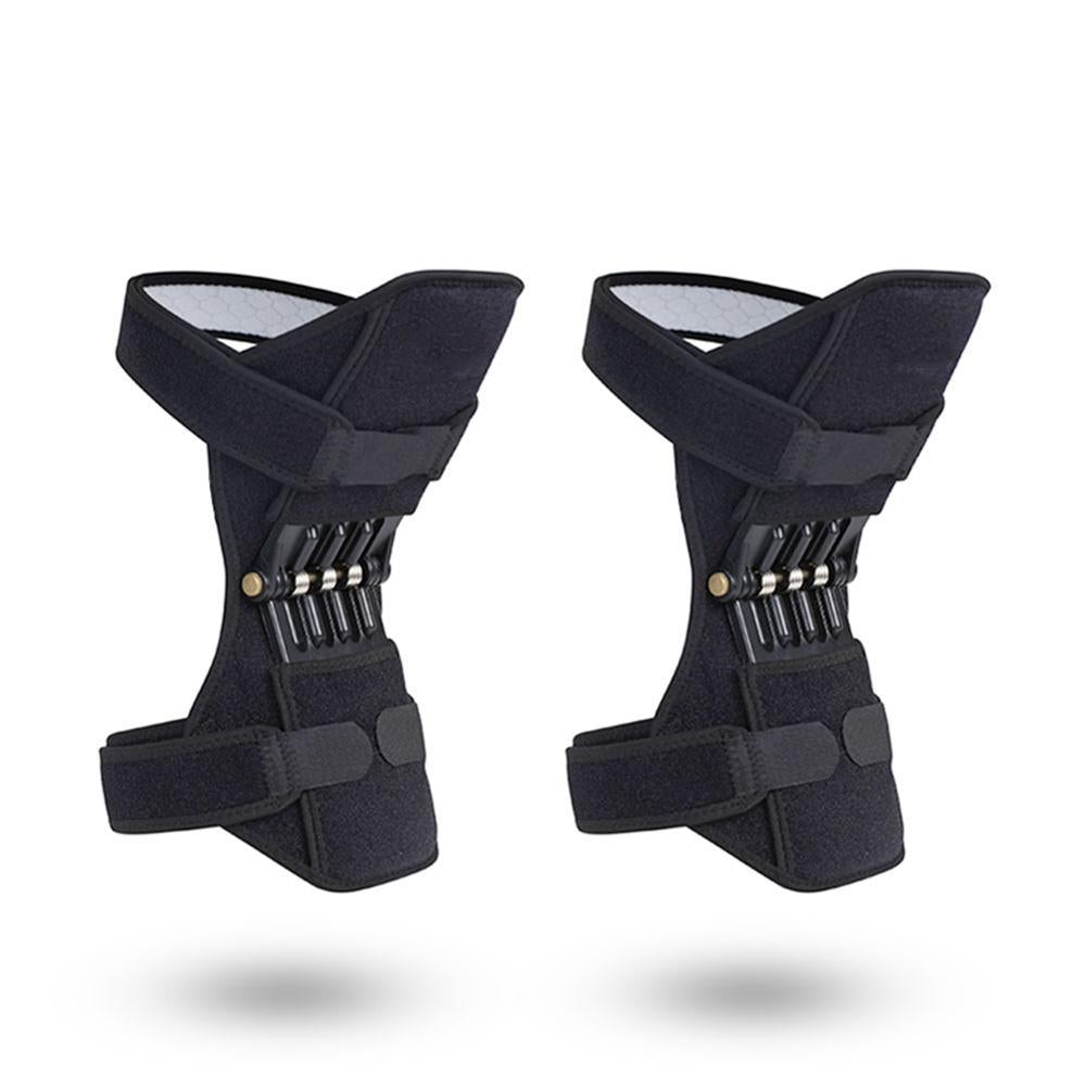 Pair of black knee braces on a white background