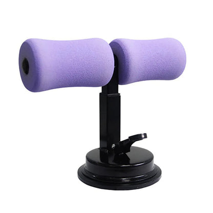 Purple foam roller with black base on a white background