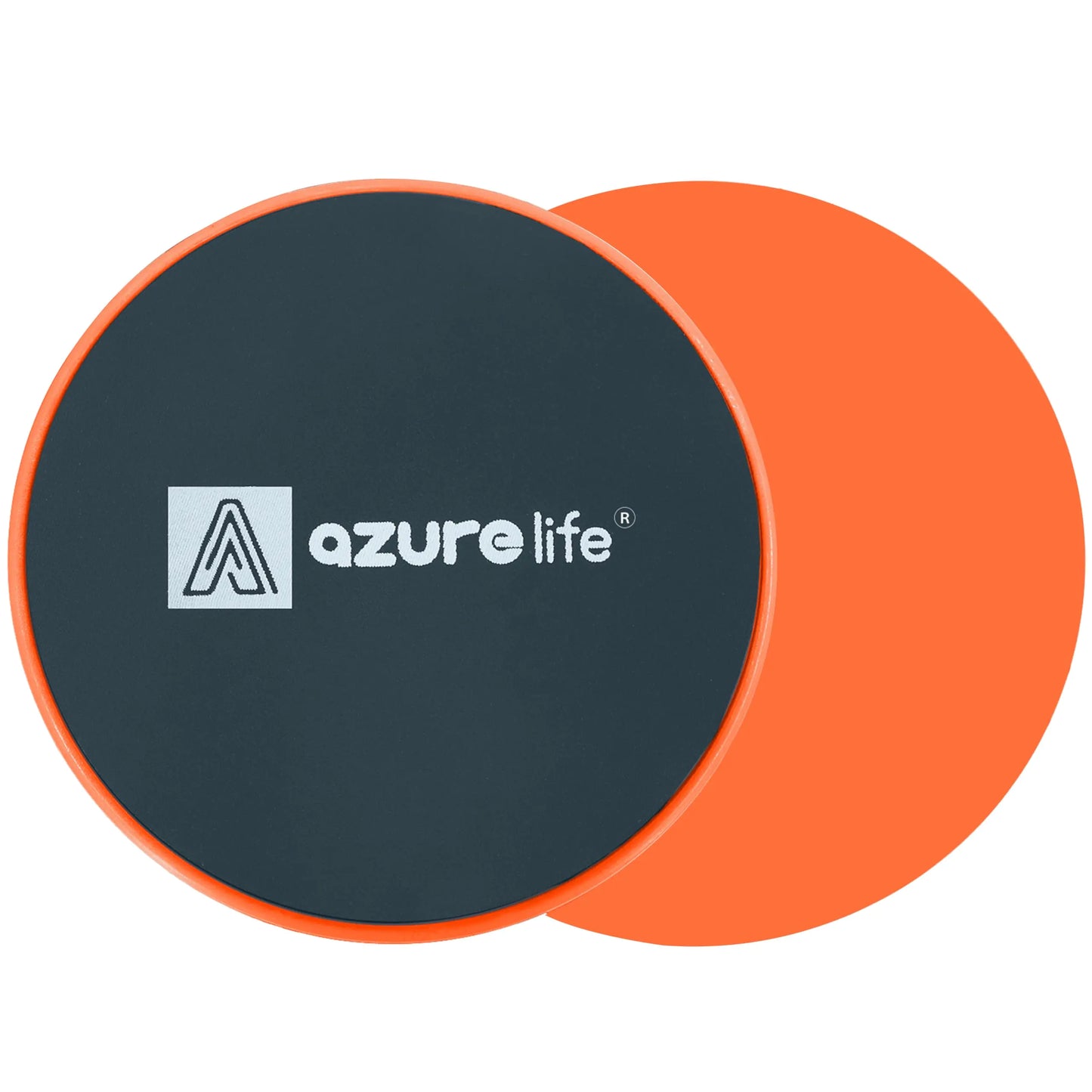 Two exercise discs, one black and one orange, with 'azurelife' logo on a white background.