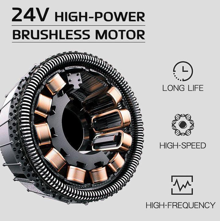 24V high-power brushless motor with features on a gray background