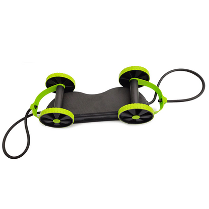 Black and green exercise roller on a white background
