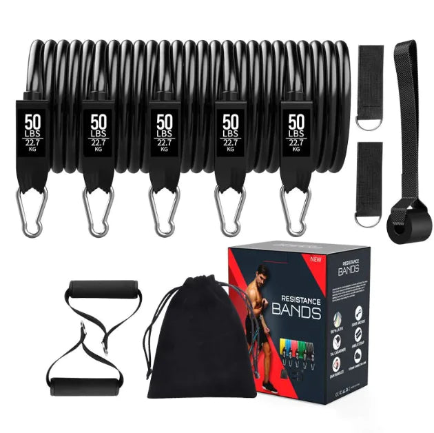 Resistance bands set with packaging on a white background