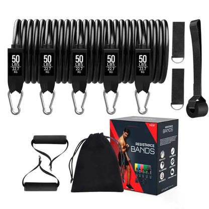 Resistance bands set with packaging on a white background