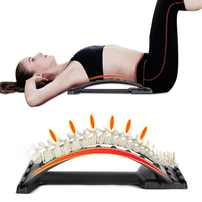 Person using a back stretcher with a close-up of the device on a white background