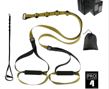 Set of resistance bands with a carrying bag and packaging on a white background