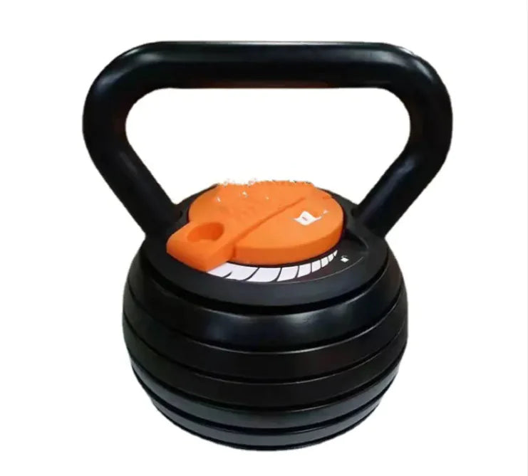 Black and orange adjustable dumbbell on a white background