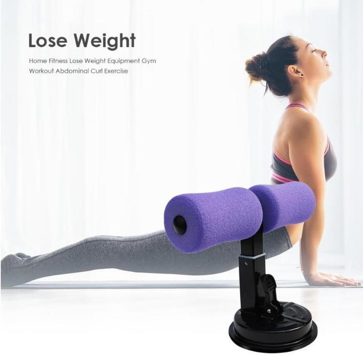 Woman using a purple exercise roller with text about losing weight on a white background