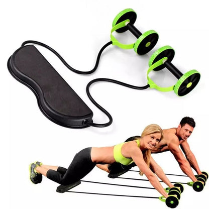 Abdominal exercise equipment with a man and woman using it on a white background
