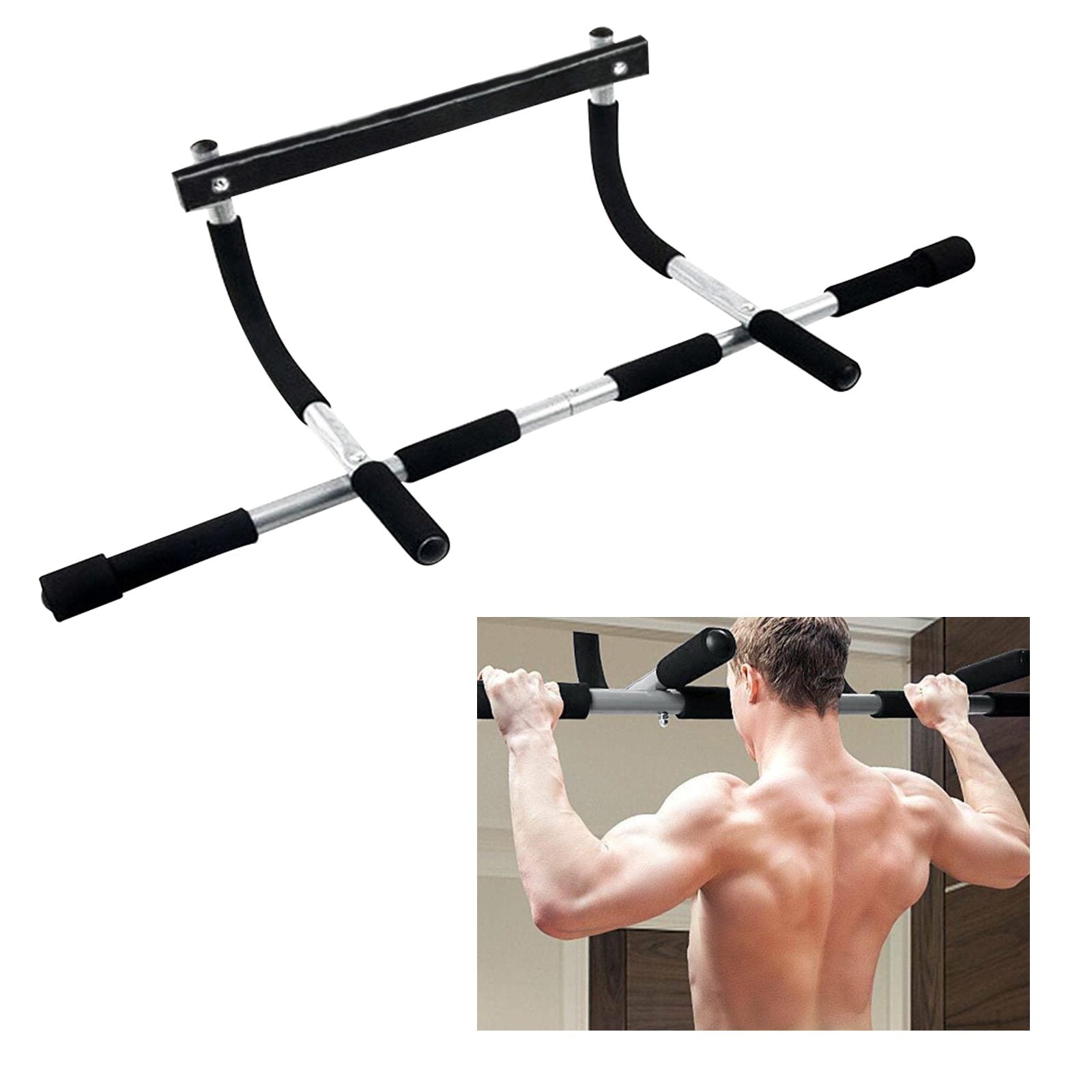 Pull-up bar with inset of a person using it