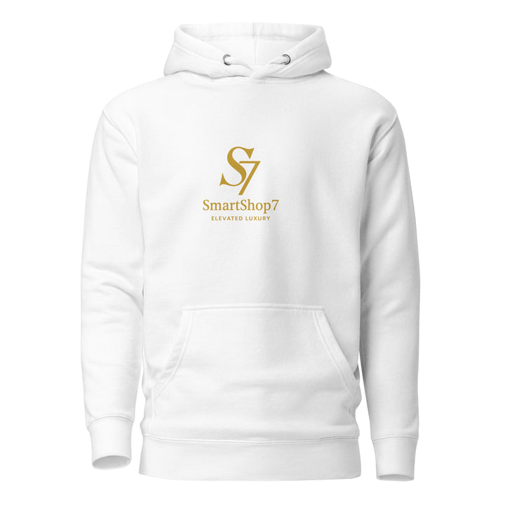 SmartShop7 Premium Unisex Hoodie – White Edition with gold luxury logo