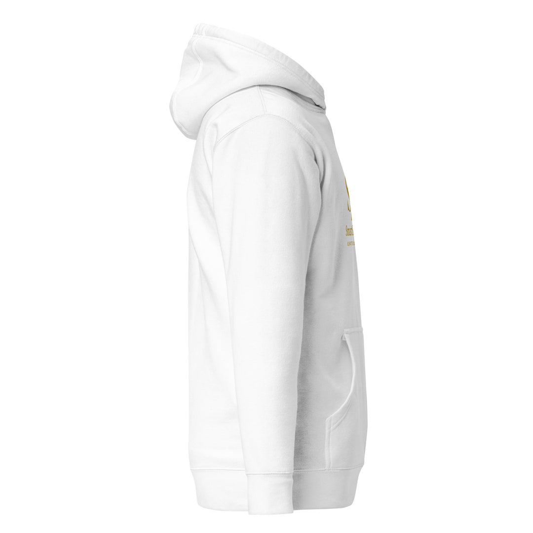 SmartShop7 Premium Unisex Hoodie – White Edition with gold luxury logo