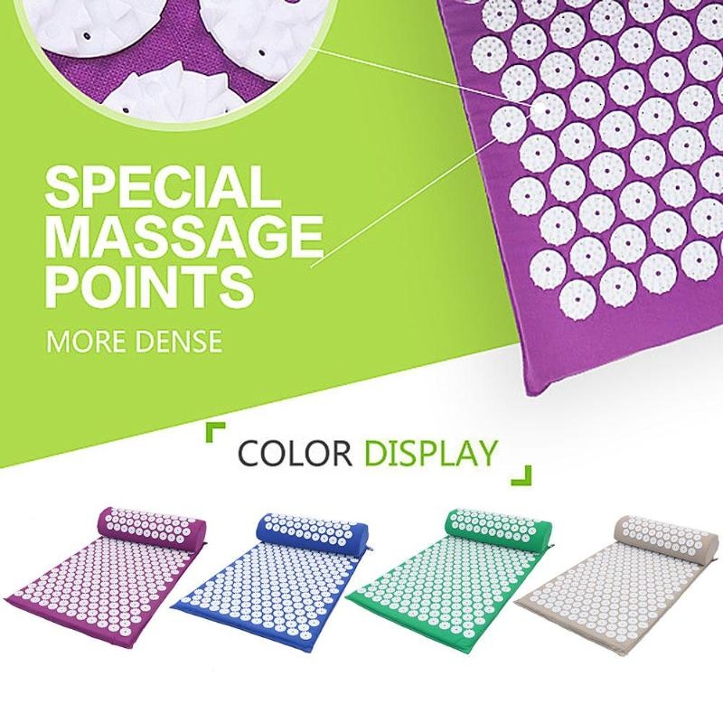 Acupressure mats in various colors with text highlighting special massage points.