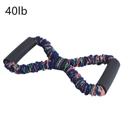 Resistance band with colorful handle wrap and black ends on a white background, labeled '40lb'.