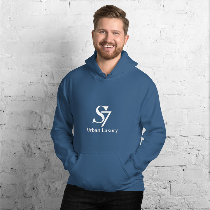 Unisex blue S7 Urban Luxury hoodie – front view