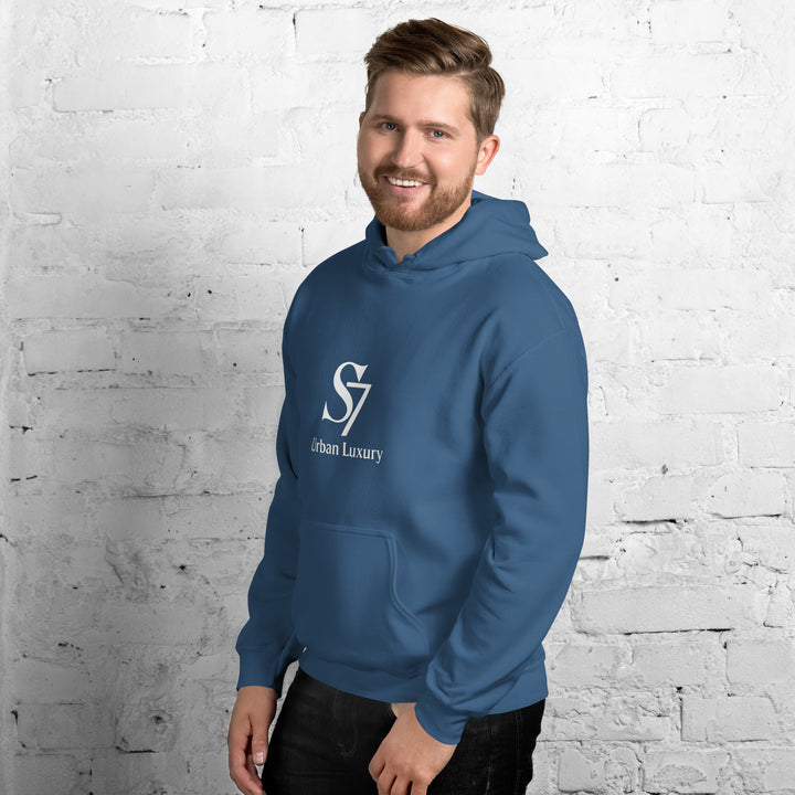Unisex blue S7 Urban Luxury hoodie – front view