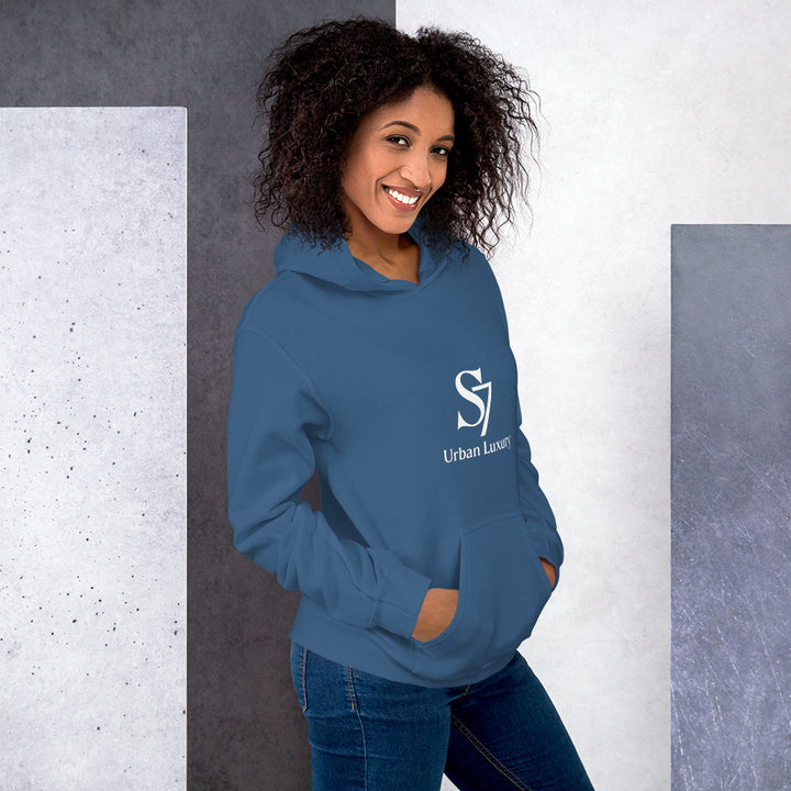 Unisex blue S7 Urban Luxury hoodie – front view