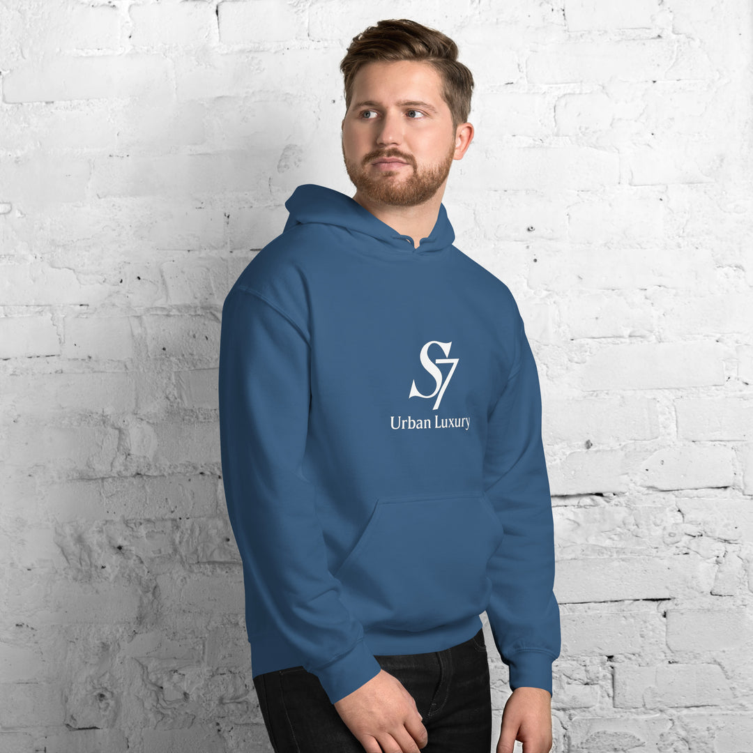 Unisex blue S7 Urban Luxury hoodie – front view