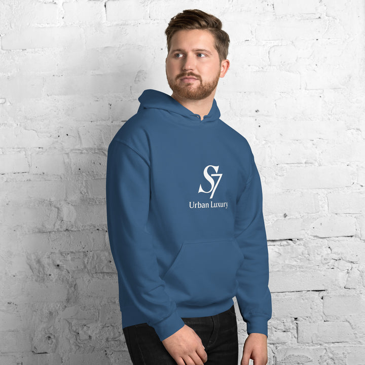 Unisex blue S7 Urban Luxury hoodie – front view