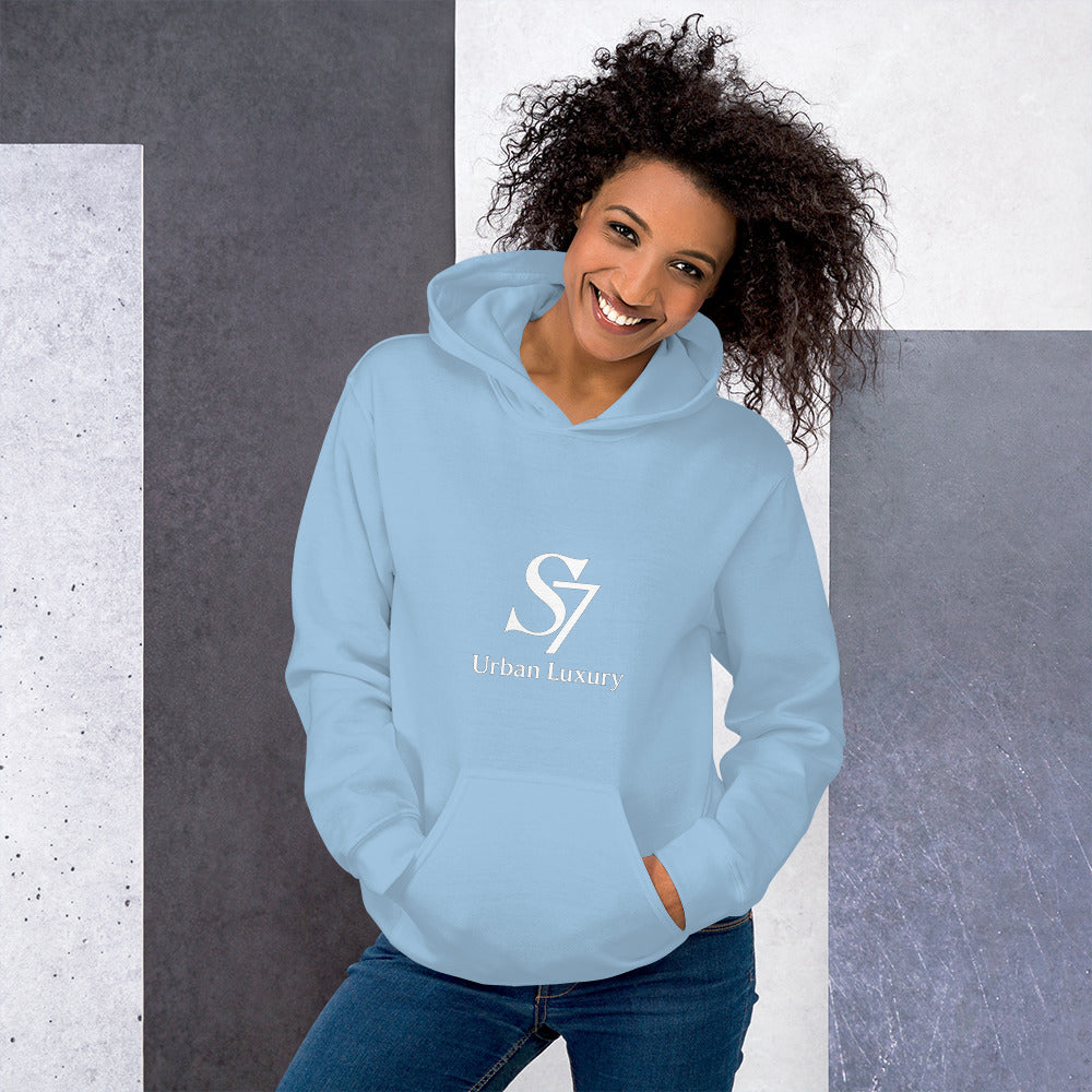 Unisex light blue S7 Urban Luxury hoodie – front view