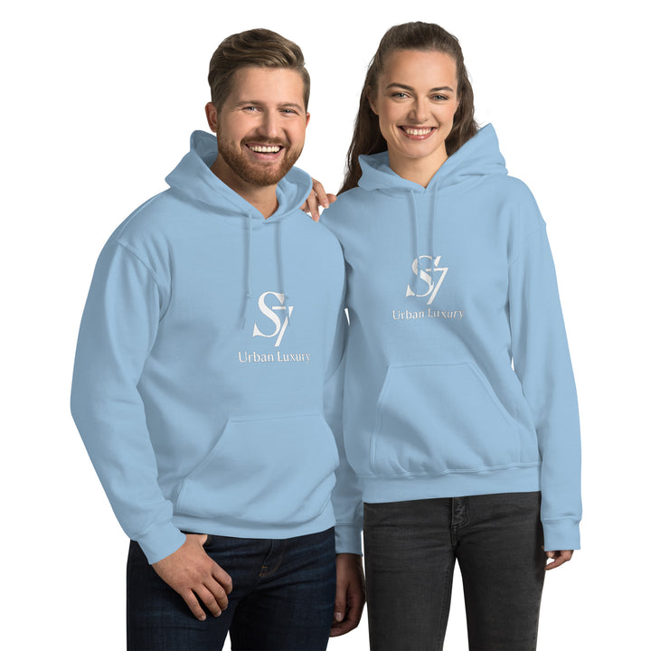 Unisex light blue S7 Urban Luxury hoodie – front view