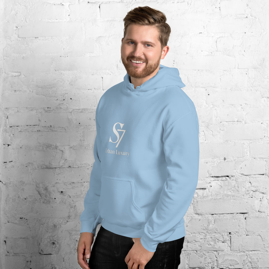 Unisex light blue S7 Urban Luxury hoodie – front view