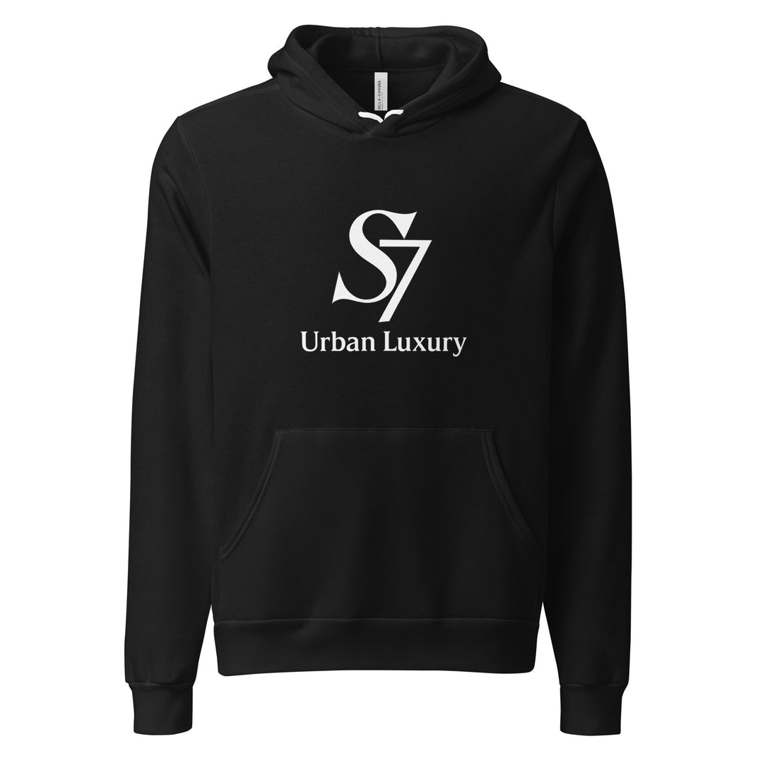 Black unisex hoodie with S7 Urban Luxury logo on the front
