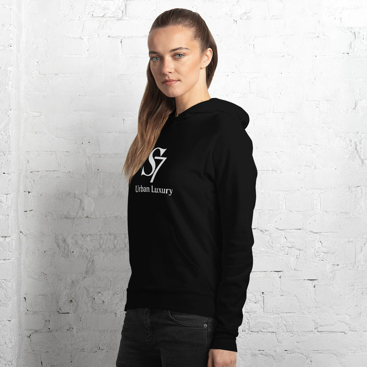 Black unisex hoodie with S7 Urban Luxury logo on the front

