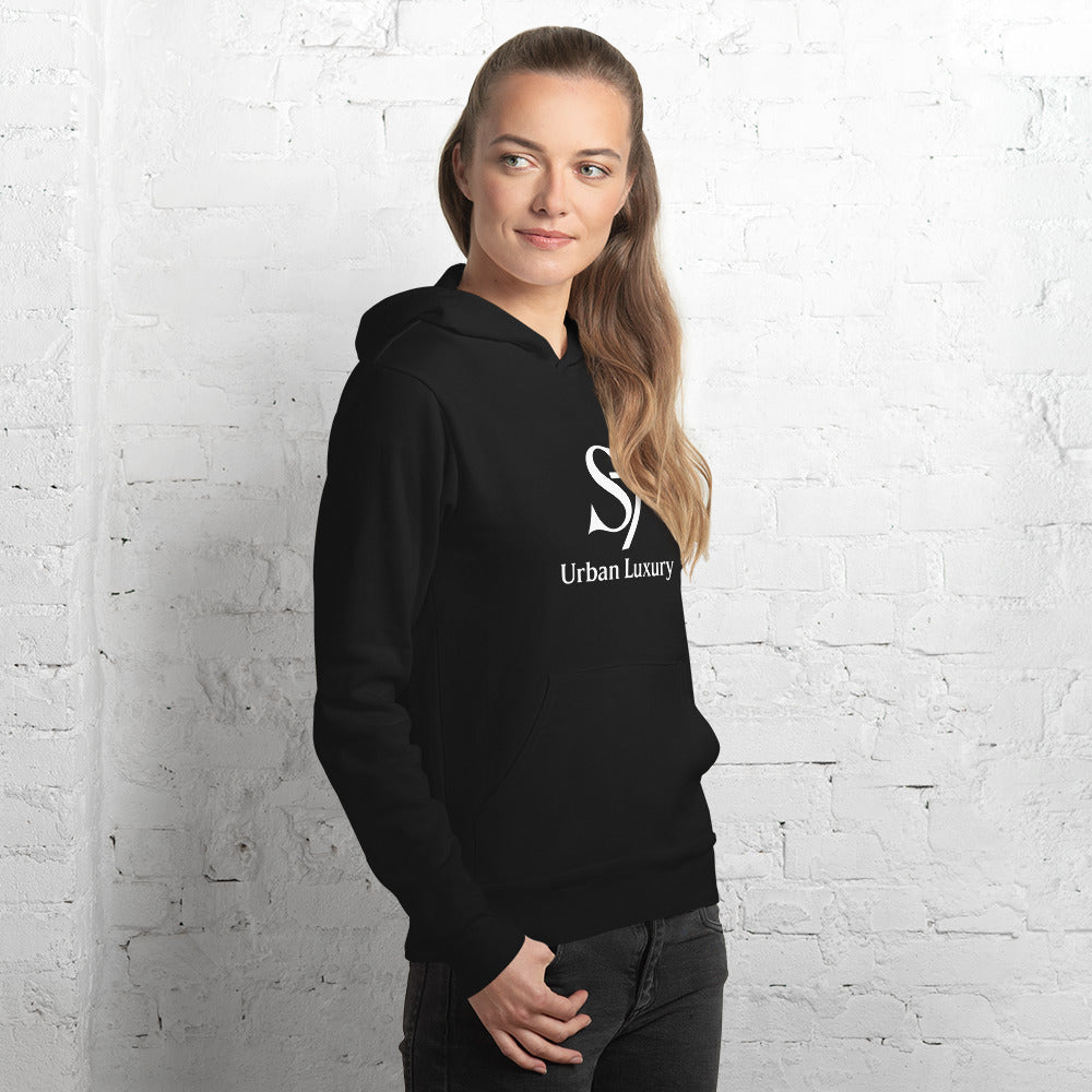 Black unisex hoodie with S7 Urban Luxury logo on the front
