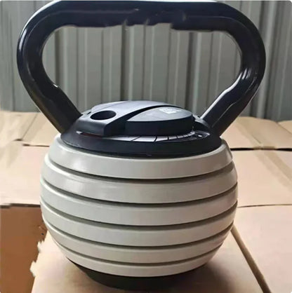 Kettlebell with a unique design on a cardboard surface