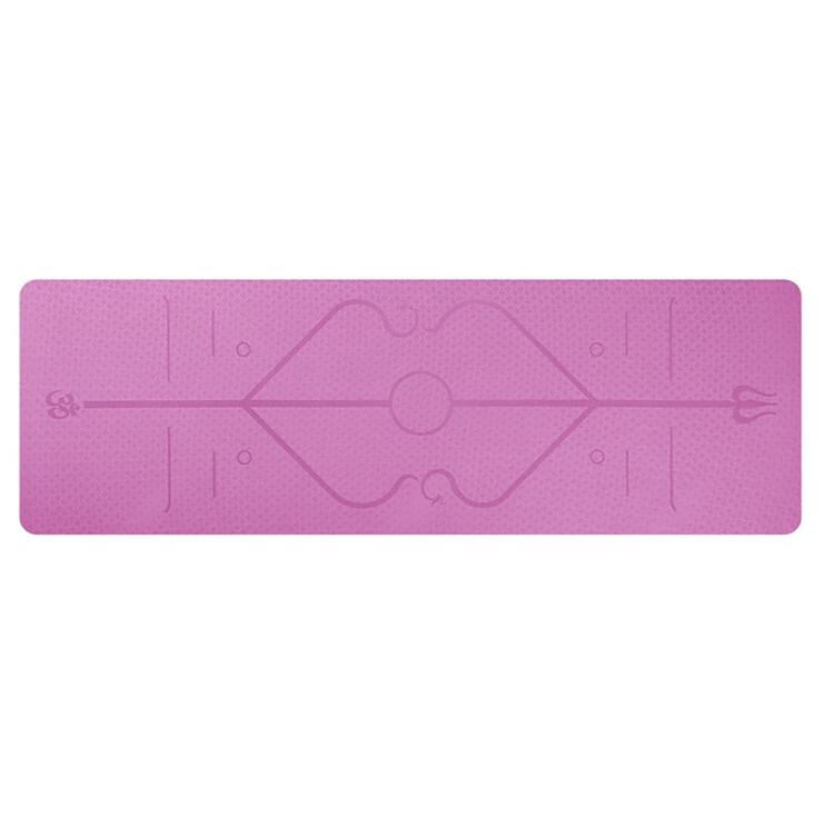Pink yoga mat with geometric design on a white background