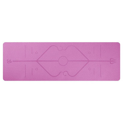 Pink yoga mat with geometric design on a white background